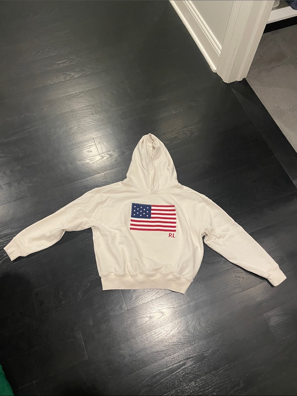 Ralph Lauren Cream Crewneck Hoodie with American Flag
